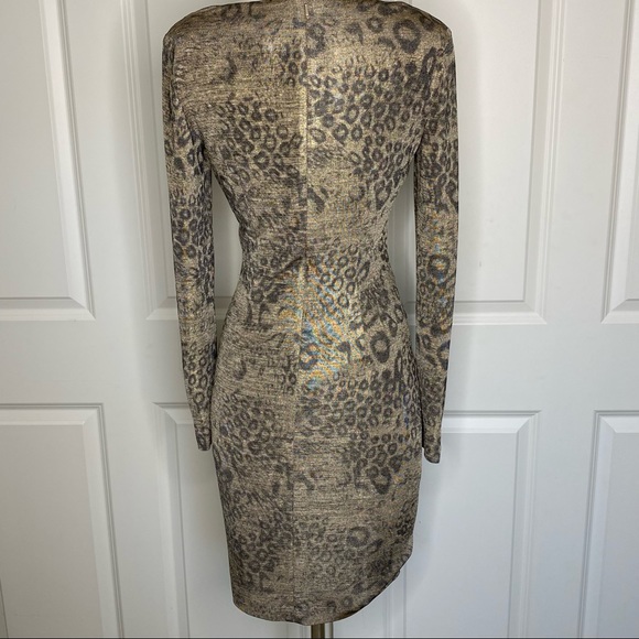 Cache Leopard Ruched Zipper Detail Dress Small Gold Brown Animal Print Stretch - Picture 8 of 12